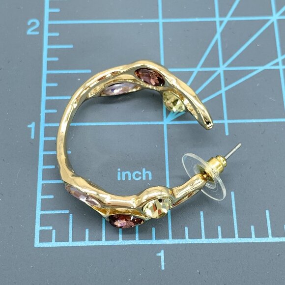 R J RJ Graziano Hoop Earrings Crystal Inside Out Glow On Gold Tone Warm Color - Picture 8 of 8